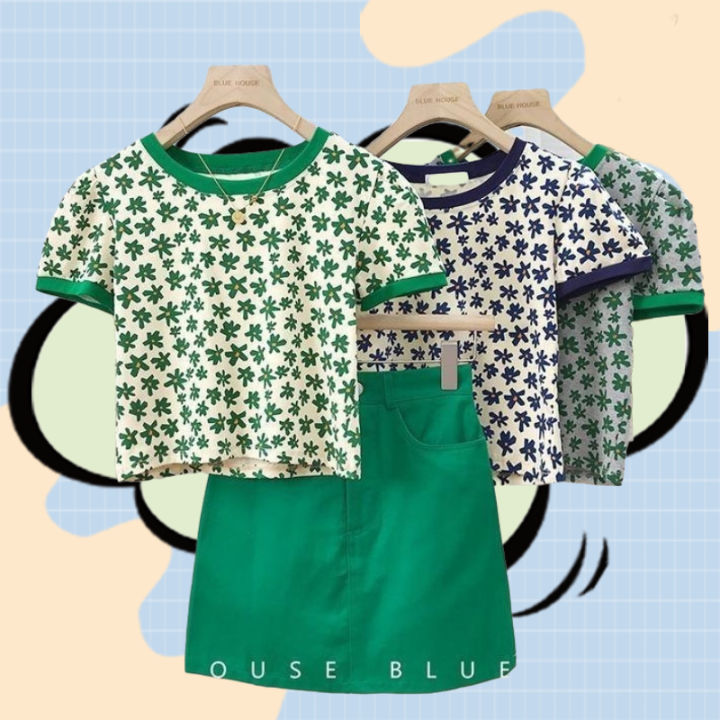 KDAShop 🦋🌼เสื้อยืดลายดอกไม้ ดีเทลเกร๋กรุบ ยั่วใจมากแม่ 💚รุ่นนี้มี 4 สี ...