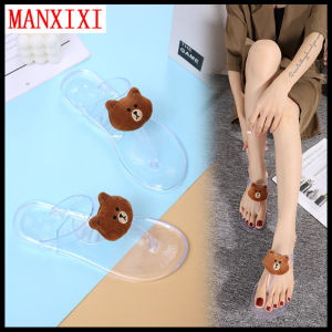 MANXIXI Fashion Women Flip Flop Bohemian Style Beautiful Cartoon Bear Cute Jelly Flat Slippers (Size 36-41)