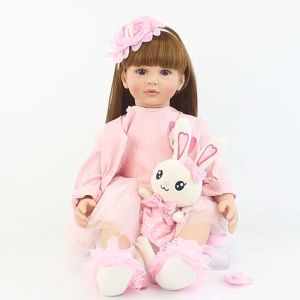 Phụ Kiện Tóc Tơ Chịu Nhiệt Tóc Dài Bé Gái vòng Đầu 34 cm Cho Búp Bê Tái sinh 55 cm = 22 inch Doll - Tóc Nâu Dài 47 cm PV