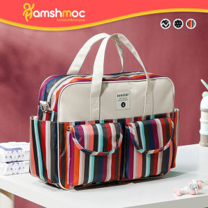 HamshMoc Portable Diaper Bag Large Capacity Crossbody Mommy Handbag Waterproof Fashion Diaper Tote Bag with Diaper Changing Mat Multifunctional Baby Care Bag