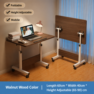 【SG Local Seller】90cm Foldable Table with Wheels Adjustable Height Laptop Study Desk Space Saving Bedside