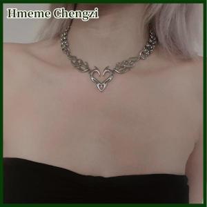 Hmeme Stainless Steel Hollow Flame Heart-shaped Necklace For Man Woman Punk Metal Collar Necklace Luxury Hip Hop Jewelry Accessories