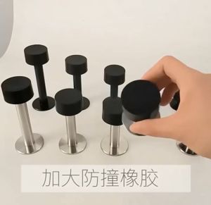 Stainless Steel Rubber Door Stopper Non Punch Adhesive Mute Shock Absorbent Wall Floor Mounted