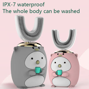 360 Degrees Smart Automatic Sonic U Shape Electronic Toothbrush Set USB Rechargeable Kids Cartoon Pattern Five Modes Blue Light Clean