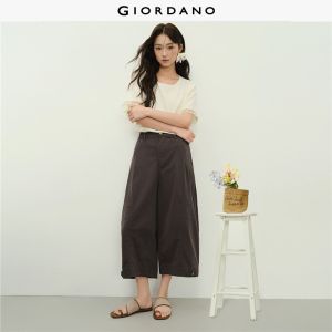 Giordano Women Half elastic waist cropped balloon pants Free Shipping 18426307