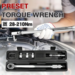 Torque Wrench Hand Tool Adjustable 1/2" Drive Click Type 28-210 N.m Ratchet With Sleeve Set