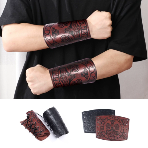 Medieval Armor Men Cosplay Arm Warmers Lace-up Vintage Pirate Knight Gauntlet Wristband Bracer Adjustable Accessories