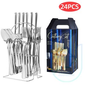 [SG] 24pcs Stainless Steel Cutlery Set / Spoon and Fork Hanging Utensil Rack / Gift Box Set / Utensils Set