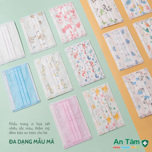 Set 100 cái - Khẩu trang y tế trẻ em kháng khuẩn 4 lớp dày dặn họa tiết dễ thương chính hãng An Tâm