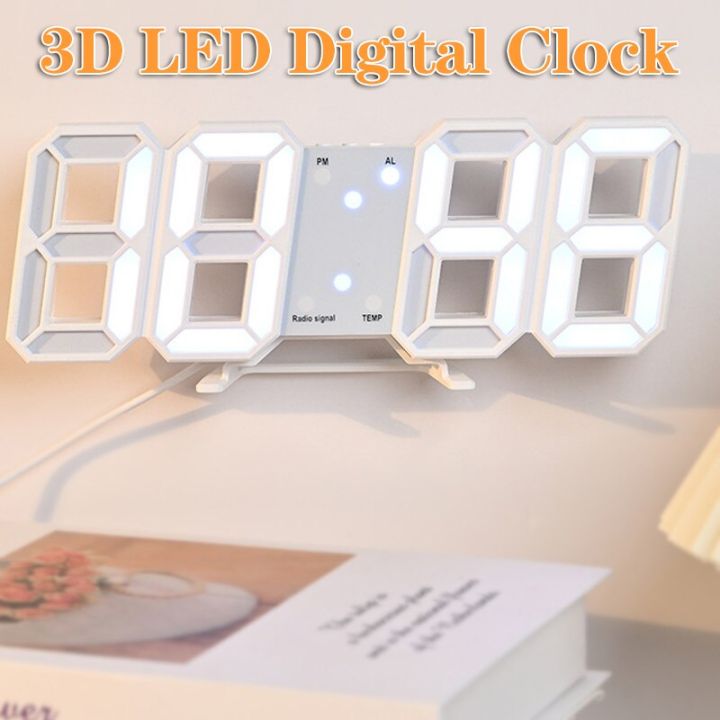 3D Digital Clock LED Adjustable Electronic Table Clock Wall Deco ...