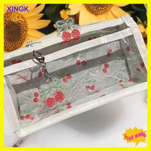 XINGK Ngọt Ngào Anh Đào Bút Chì Trong Suốt Trường Hợp Công Suất Lớn Sinh Viên Văn Phòng Phẩm Dây Kéo Bút Túi Trường Nguồn Cung Cấp Trang Điểm Lưu Trữ Túi