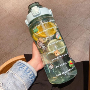 Tempat minum ukuran 2 Liter Transparan Botol Minum Korea Viral 2000ml Motivasi FREE Sticker 2D