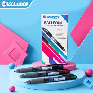 SQUEEZY Ballpoint 4 Colour | Pulpen 4 Warna 0.7mm Isi 12 Pcs | Untuk Perlengkapan Kantor Sekolah BP-SQ104C