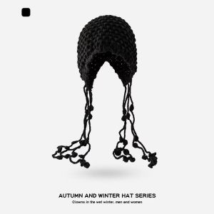 QIHUISHI Mũ len ấm cho mùa thu và mùa đông bện tay hở mũi cap nữ phong cách dân tộc su bảo vệ tai tay áo mũ dệt kim