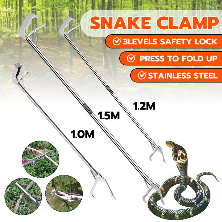 Foldable Snake Clamp Handle Tong Stick Reptile Snake Handling Catcher