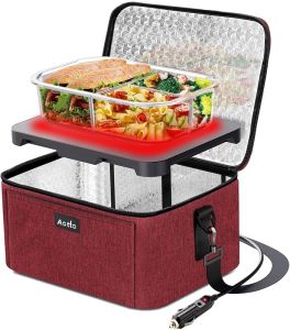 Aotto Portable Oven Electric Lunch Food Heater - 12V/24V 2-in-1 Car Food Warmer Heated Lunch for Adults Cook Reheat and Keep Meals Warm for Car Truck Travel - Black