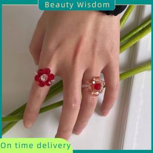 Beauty Wisdom Vintage Beaded Flower Elastic Rings Rice Beads Handmade Woven Flower Rings For Women Bohemian Jewelry Girls Party Gifts