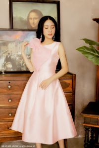 🌸 MyDu Shop | Đầm Dự Tiệc MS 2475 – Dáng Xòe Nữ Tính Nơ Vai Voan Dịu Dàng