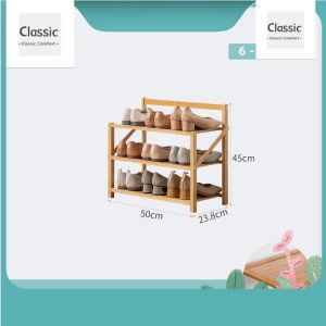 Installation Free Foldable Bamboo Shoe Rack Storage Shelves Organization