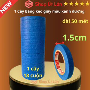 Băng keo giấy màu xanh dương rộng 1.5cm dài 50 mét lõi giấy 3mm 1 cây 18 cuộn giá tại xưởng