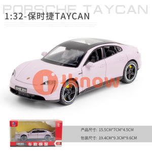 Alloy car model 1:32 Porsche Taycan tram return sound and light toy car model music type ornament