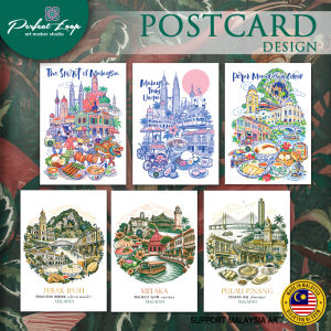 Postcard Design Malaysia Beautiful Culture illustration Drawing in white background Concept (BUY 10 FREE 1)