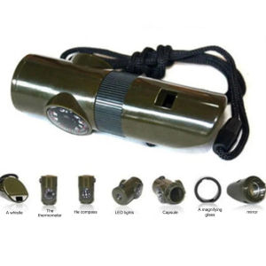 Outdoor 7-in-1 Survival ABS Whistle Kit Emergency Flashlight ThermometerCompassCampingHiking COD