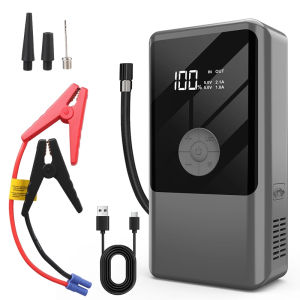 4-in-1 Car Jump Starter with Air Pump Power Bank Jumper Kereta 150PSI Car Wireless Air Compressor Digital Display Rechargeable Car Jumper Power Bank Emergency LED Lighting Car Battery Jump Starter Car Battery Starting Device Fast Charging