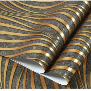 MT European three-dimensional embossed gold-stitched curved wallpaper living room background wall luxury high-end home TV background wallpaper (10m x 45cm)