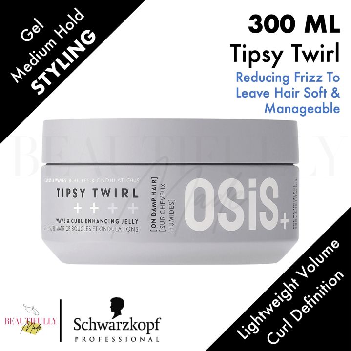 Schwarzkopf Professional Osis Tipsy Twirl 300ml - Wave & Curl Enhancing Jelly Gel defines natural waves and curls with medium hold, providing lightweight volume without crunchiness Osis+