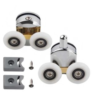 1Pair 25mm Sliding Door Pulley Double Wheel Shower Door Track Roller Replacement With BumpersScrews