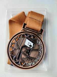 Basketball medals 6cm diameter GOALPOST design in gold silver and bronze