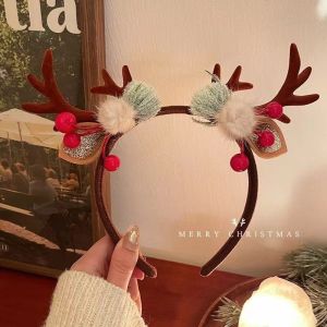 DSF Studio Christmas Mori Series Elk Head Hoop Womens Holiday Dress Party กิ๊บติดผมกิ๊บติดผมเด็กกิจกรรมปาร์ตี้สำหรับผู้ใหญ่