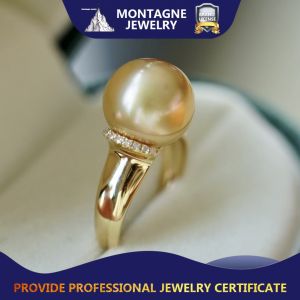 Montagne Jewelry 18k Pure Gold ring for women Diamond Inset Fine Jewelry Natural 12-12.5mm South Sea Golden Pearl Ring