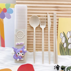 Wheat Straw Sanrio Creative Childrens Tableware Cutlery Spoon Chopsticks Four-Piece Set Travel Set Student Portable Tableware