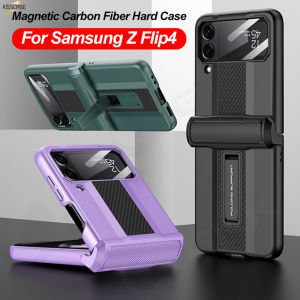 [Kèm ống kính] khung bản lề từ tính Kisscase Ốp mờ cho Samsung Galaxy Z FLIP4 5g vỏ siêu xe phong cách sợi các bon cứng cho Samsung Z Flip 4 5Gcase