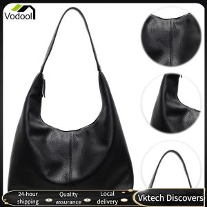 【Vodool】Slouchy Hobo Bag for Women Large Capacity Shoulder Bag PU Leather Solid Color Underarm Bag for Travel Shopping Work