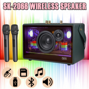 QIXI SK-2066 HD Sound Wireless Bluetooth Loud Bass RGB Speaker with AUX/ TF/ USB/ FM Radio Function and Dual Microphone