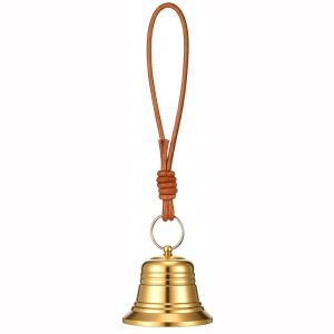 YESMILE Gold Hanging Door Bell with Hand Rope Rustic Small Brass Bell Vintage Clear Ringing Decorative Entrance Bell Front Door Decor
