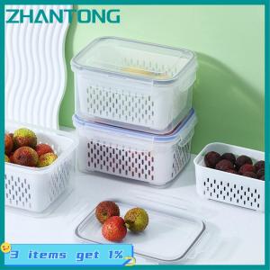 ZHANTONG Fruits Vegetables Preservation Box Transparent Double-Layer With Drain Basket Sealed With Cover Kitchen Refrigerator Storage Box