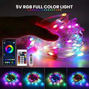 Lampu led string running rgb 10 meter 5v sensor suara remote dan bluetooth