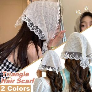 1PC White Lace Headband French Triangle Scarf Square Scarf Cap Pastoral Style Lace Hair Accessories