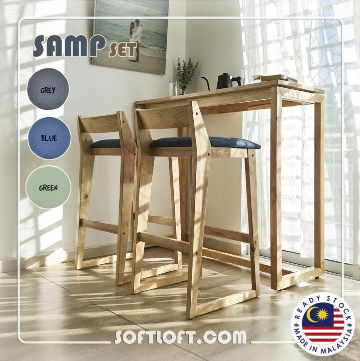 Softloft 1 2 Zen Bar Table 92CM 2 Samp Stool Counter Set From 100 Solid Rubber Wood Simple Tall High Desk Island With Chair For Living Room Dining Kitchen Cafe Restaurant Scandinavian Design