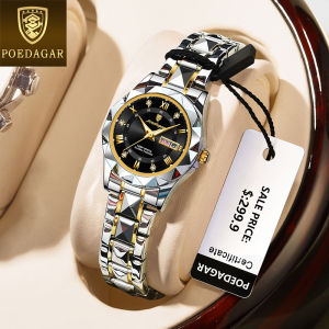 POEDAGAR watch for women korean style waterproof hot sale original fashion tungsten steel strap diamond dial dual calendar luminous business watch multicolor