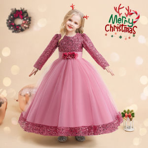 MQATZ Autumn Winter Christmas Dress Princess Dress for Girls Kids Party Long Sleeve Sequined Gown Children New Years Costumes SD079