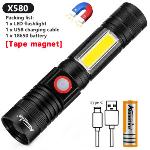 AloneFire X580 COB XML-T6 LED flashlight Zoomable Torch 18650 waterproof camping light