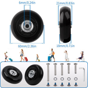 Luggage Suitcase Wheels Repair Kit 2Pcs 18mm Width Upgrade Rubber Wheels Built-in Ball Bearings and 30mm/35mm/60mm 3Size Axle for Single/Dual Roller/Spinner Wheel Universal Swivel Casters Replacement