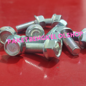 10 PCS Baut Topi Putih/ Flange Bolt 8x20/ Baut Foot Step M8x20/ Baut Flange M8x20