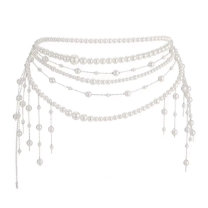 Layered Pearls Body Chain Belt Vintage Style Women 90s Party Waist Band for Parties and Everyday Wear