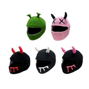 Punk Devil Horn Motorcycle Helmets Cover Plush Cartoon Knitted Helmets Protective Cover for Enjoyable Rides Snowboarding